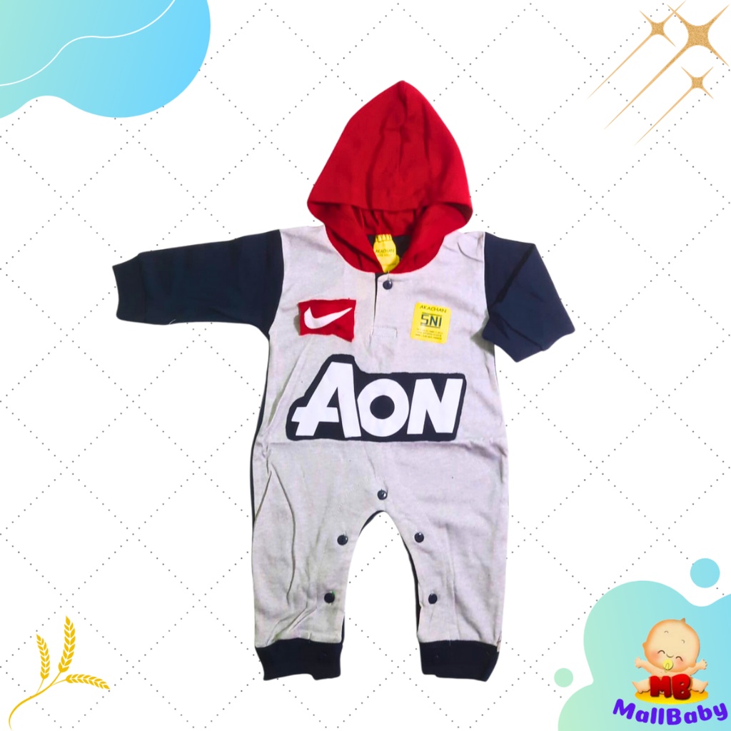 Baju Jumper Bayi Lucu Laki Laki Perempuan Jumpsuit Hoodie Bahan Kaos Adem Murah 0-3 Bulan Akachan MallBaby