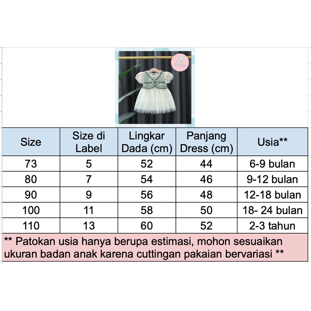 Dress Anak Perempuan Import Sage Green Hijau Tutu Gaun Pesta Tile