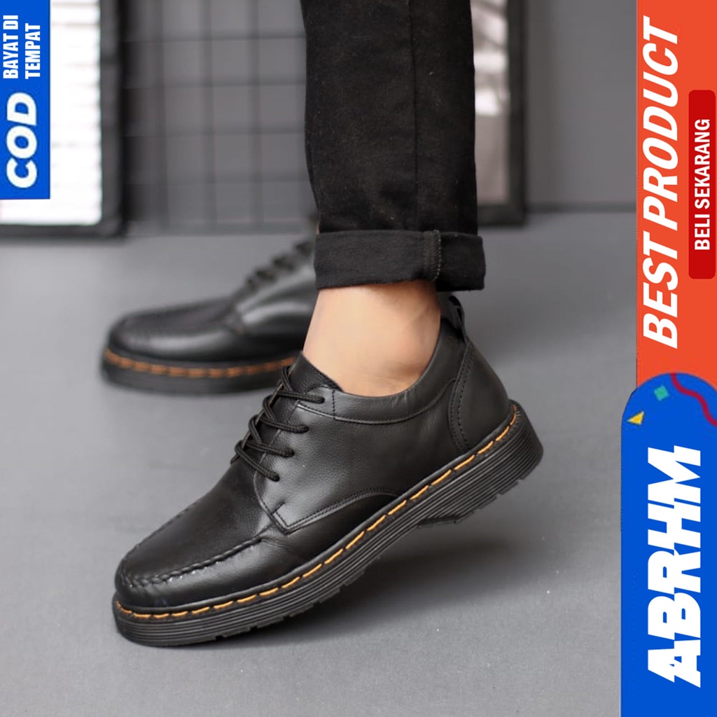 Sepatu Pantofel Formal Docmart Pria Casual Kulit Asli Hitam Aabrhm Kurasaki