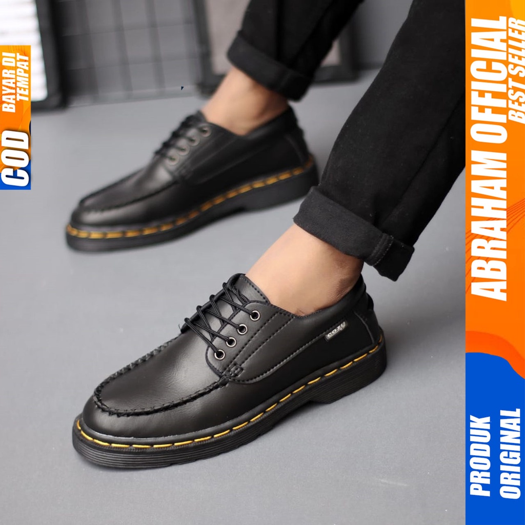 Sepatu Docmart Pria Formal Pantofel Casual Low Boots Hitam Kerja Hitam Abraham INO