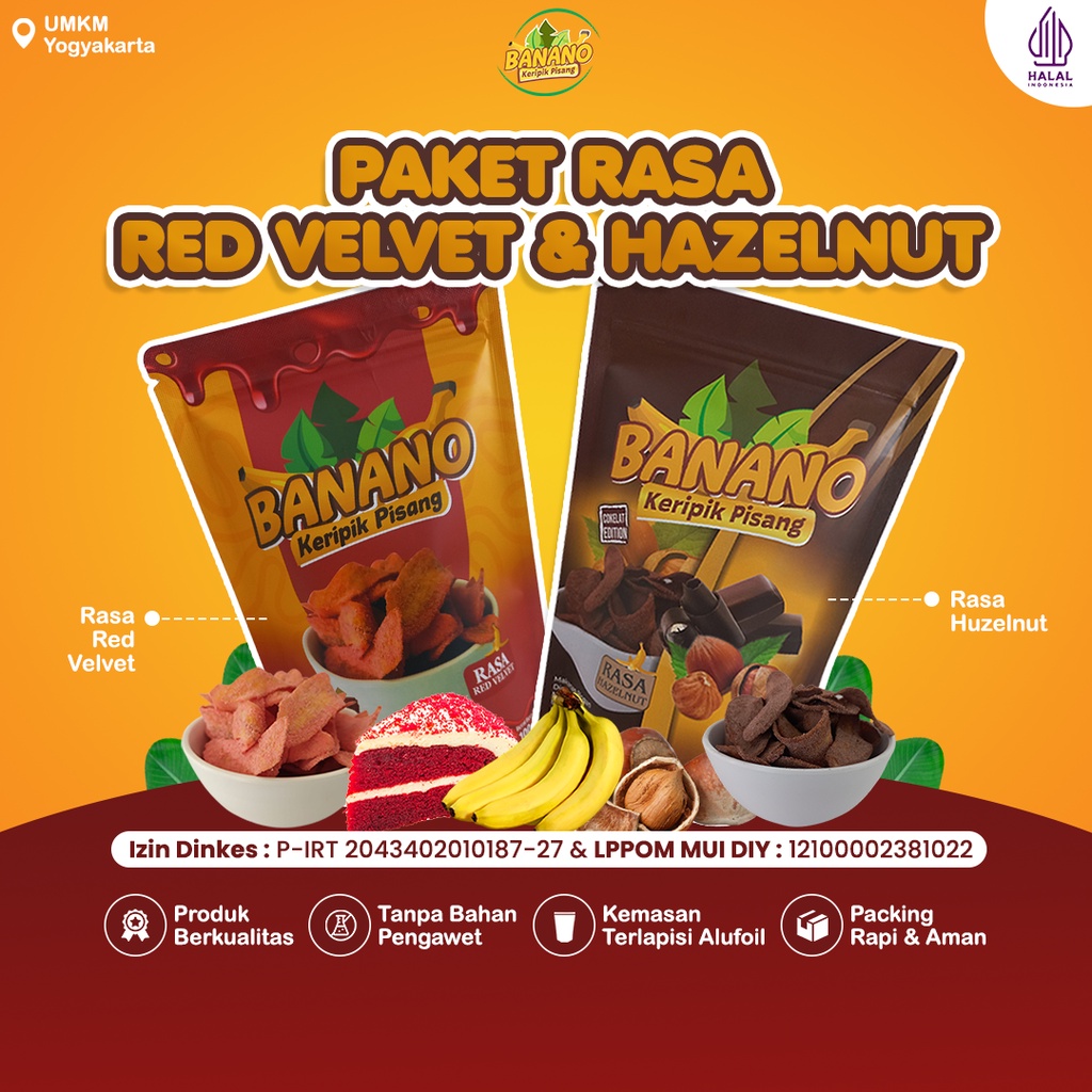 

Banano Paket Keripik Pisang Original Camilan Kripik Rasa Red Velvet Dan Coklat Hazelnut