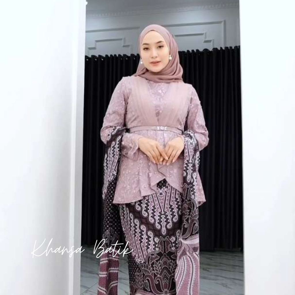 KHANSABATIK NEW COLLECTIONS//AVEENA ATASAN SET KEBAYA BROKAT FREE SELENDANG BAJU KONDANGAN LAMARAN TUNANGAN WISUDA FASHION MUSLIM WANITA DEWASA