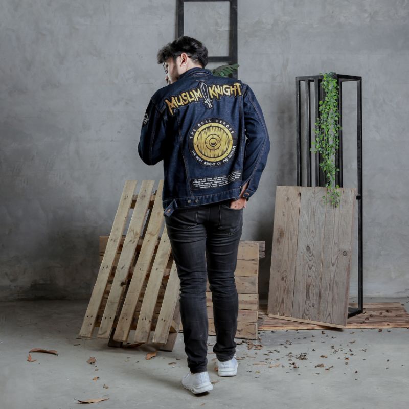 Jaket Jeans Pria Denim Jaket Distro Pria Wanita Full Printing Motif Muslim Knight Brutalists semaran