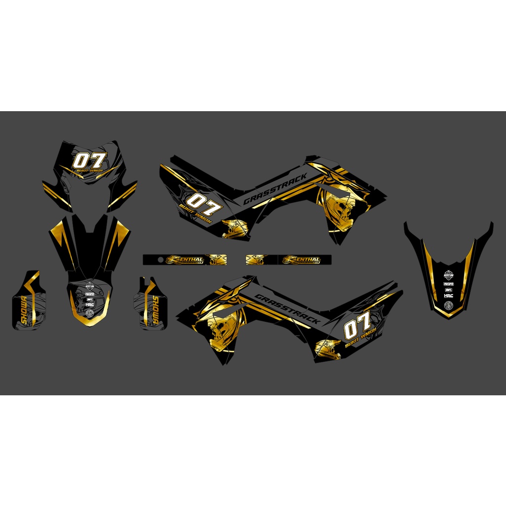 STICKER DECAL CRF HITAM EMAS ABU SUPERMOTO GRASSTRACK
