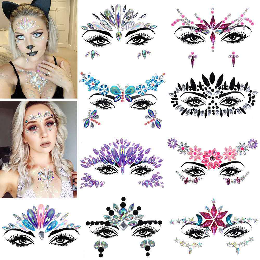 FACE JEWEL RHINESTONE MANIK MANIK STIKER WAJAH 3D FACE STICKER CRYSTAL DIAMOND FACE ART TATTO PARTY MAKEUP PESTA COSPLAY