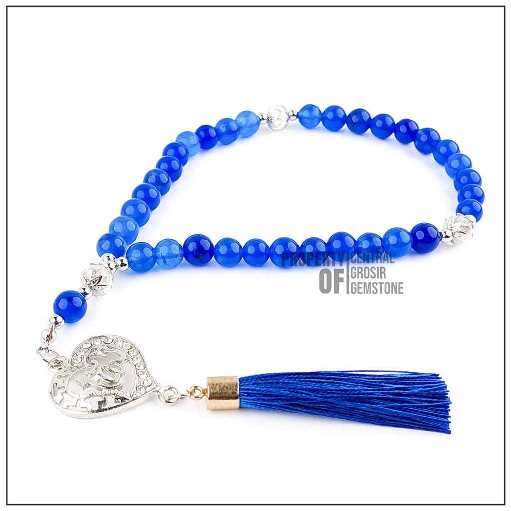 Tasbih Batu Asli 33 Butir Giok Warna Royal Blue Tasbeh Muslim Butiran