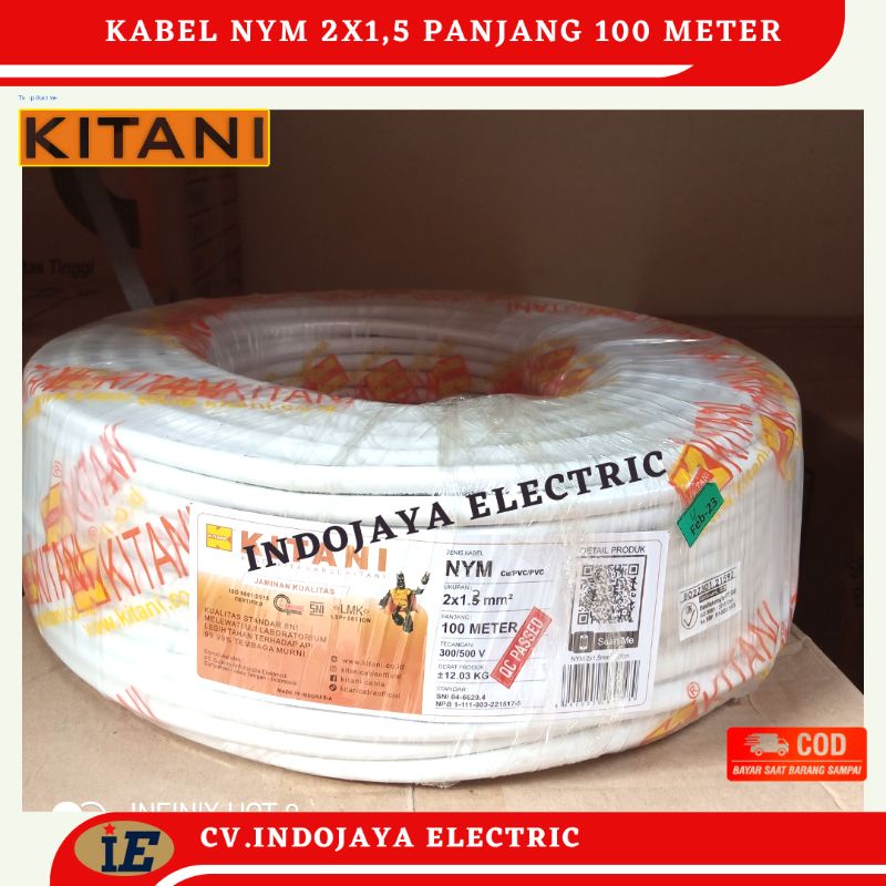 Kabel Listrik NYM 2x1,5 mm² Kitani Panjang 100 meter kabel instalasi listrik terbaik tembaga murni.