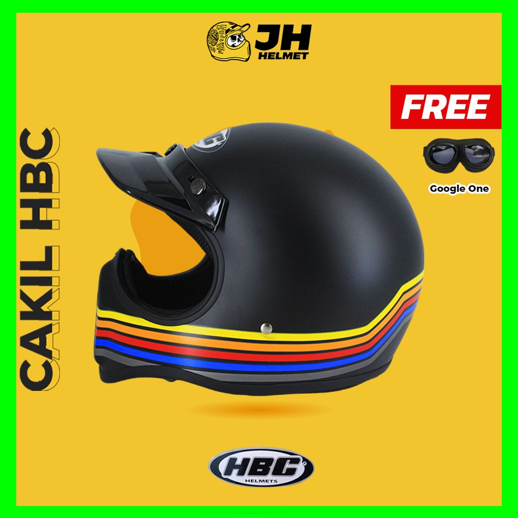 Helm Cakil HBC Strip Hitam + FREE GOGGLE (Helm HBC Cakil/Helm Retro/Helm Vespa/Helm Klasik)