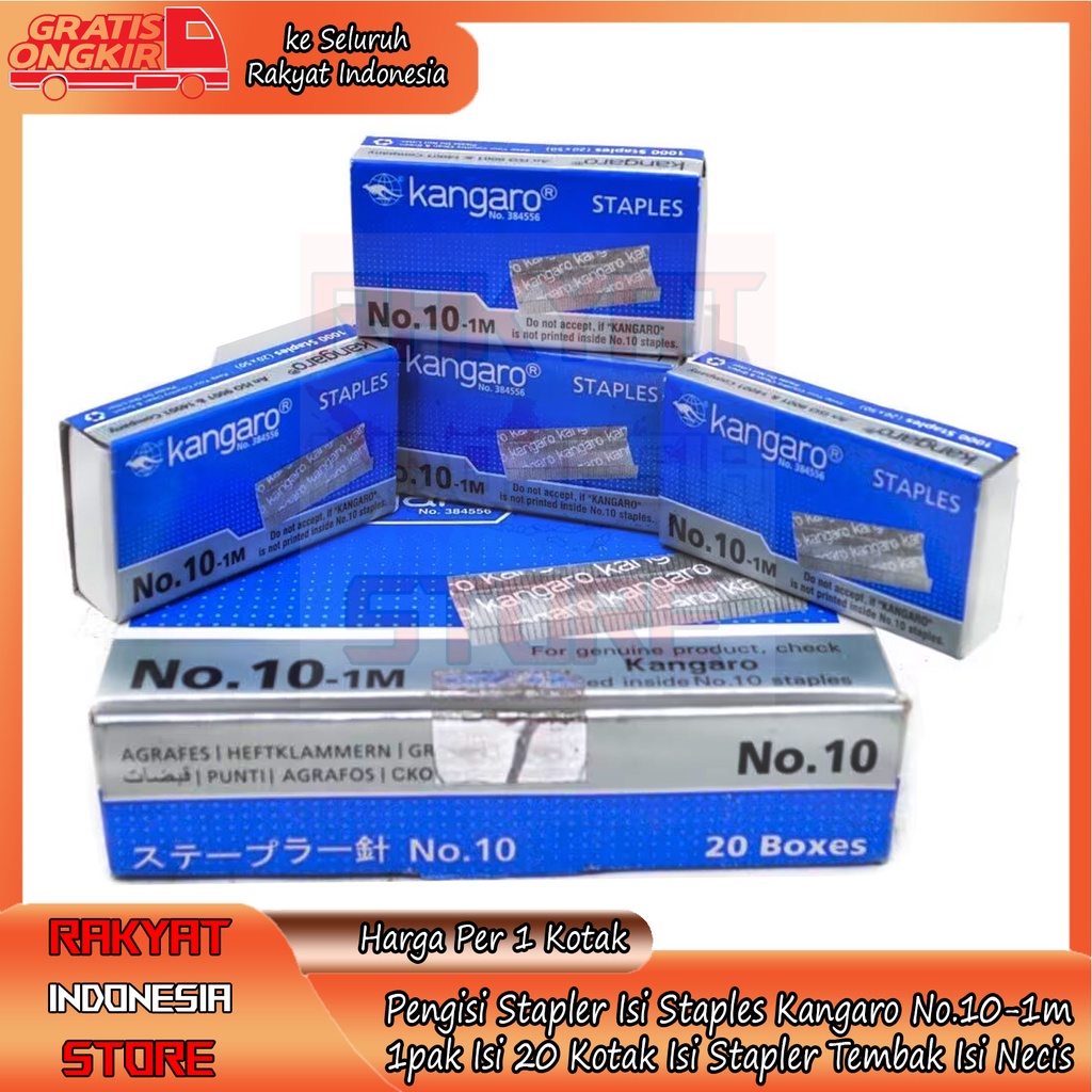 

PENGISI STAPLER ISI STAPLES KANGARO NO.10-1M KECIL 1PAK BOX ISI 20 KOTAK ISI STAPLER TEMBAK ISI STAPLES NECIS NICIS GUNTACKER ISI HEKTER T10 KANGARO ISI STAPLES KANGARO NO 10 JEKREKAN CEKLEKAN ATAU PENGOKOT MENJEPIT KERTAS PENGISI STAPLER KOKOT KUKUT BEND