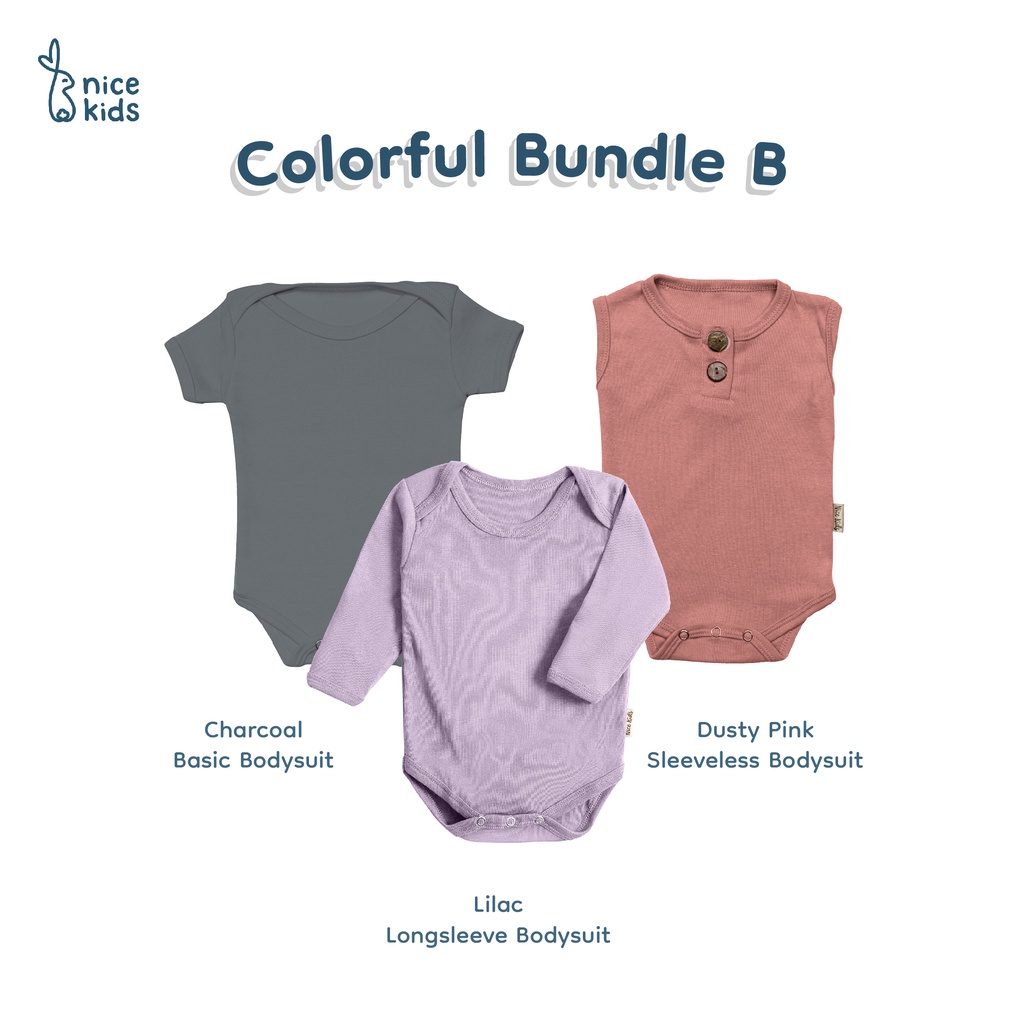 Nice Kids - [3 PCS] Paket Bundle Colorful New Bodysuit (Set Onesie Jumper Romper Bayi Baby 0-2 Tahun)
