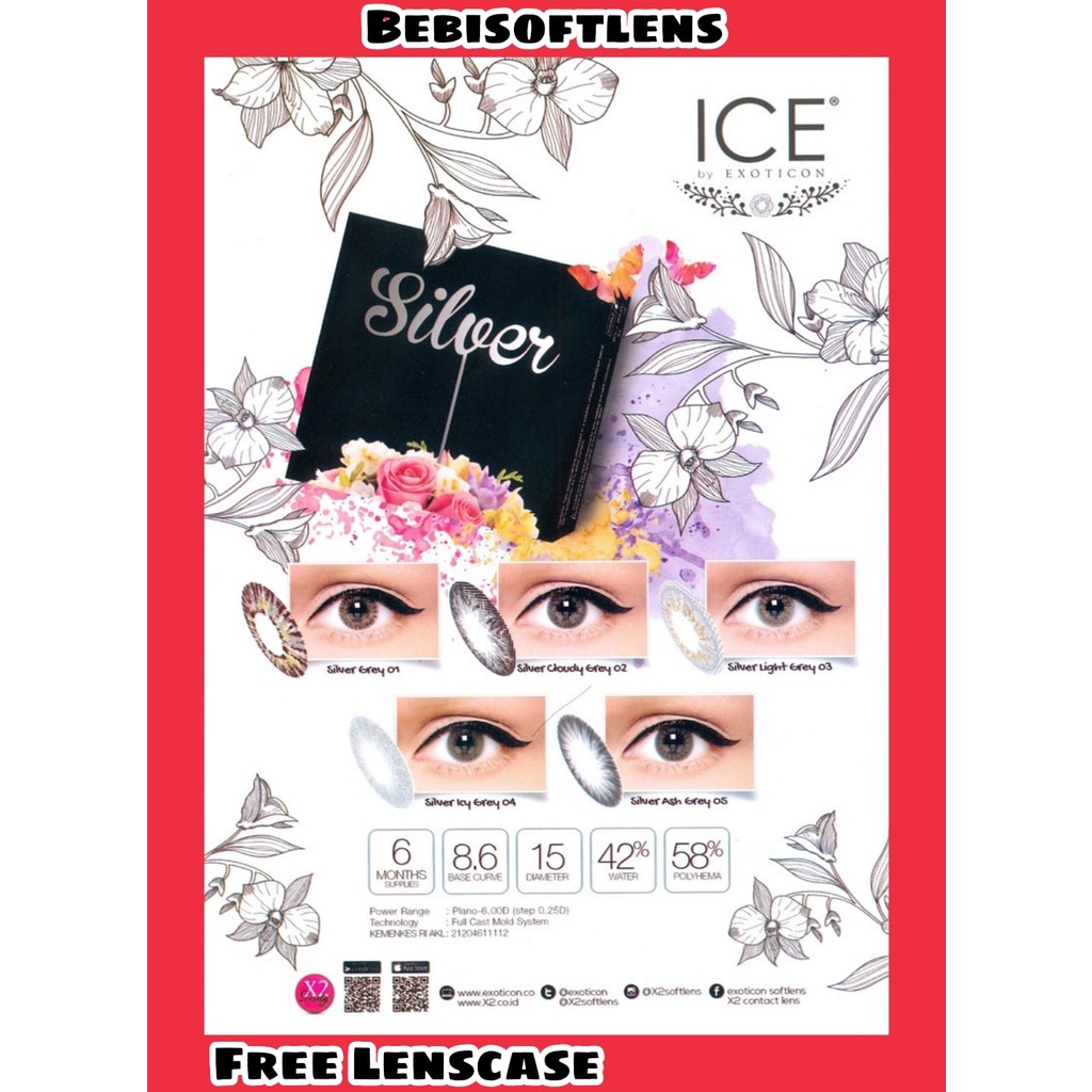 Softlens Ice Silver Gold DIA 15.00mm NORMAL &amp; MINUS HAZEL HONEY BROWN GREY(-0.50 s/d -3.00) Lensa Kontak