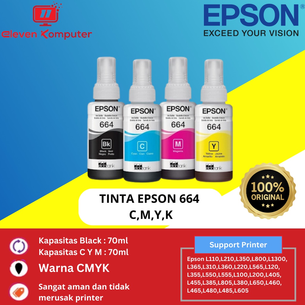 Tinta Epson 664 Original SET CMYK T664 Printer L110 L120 L360 L565