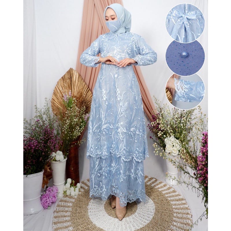 DAVINA (NEW PRODUCT) Free Masker/ Gamis Brukat Full/ Fashion Muslim Wanita/ Dress Busui / Gamis Layer Tingkat / Pesta Kondangan JUMBO XXXL