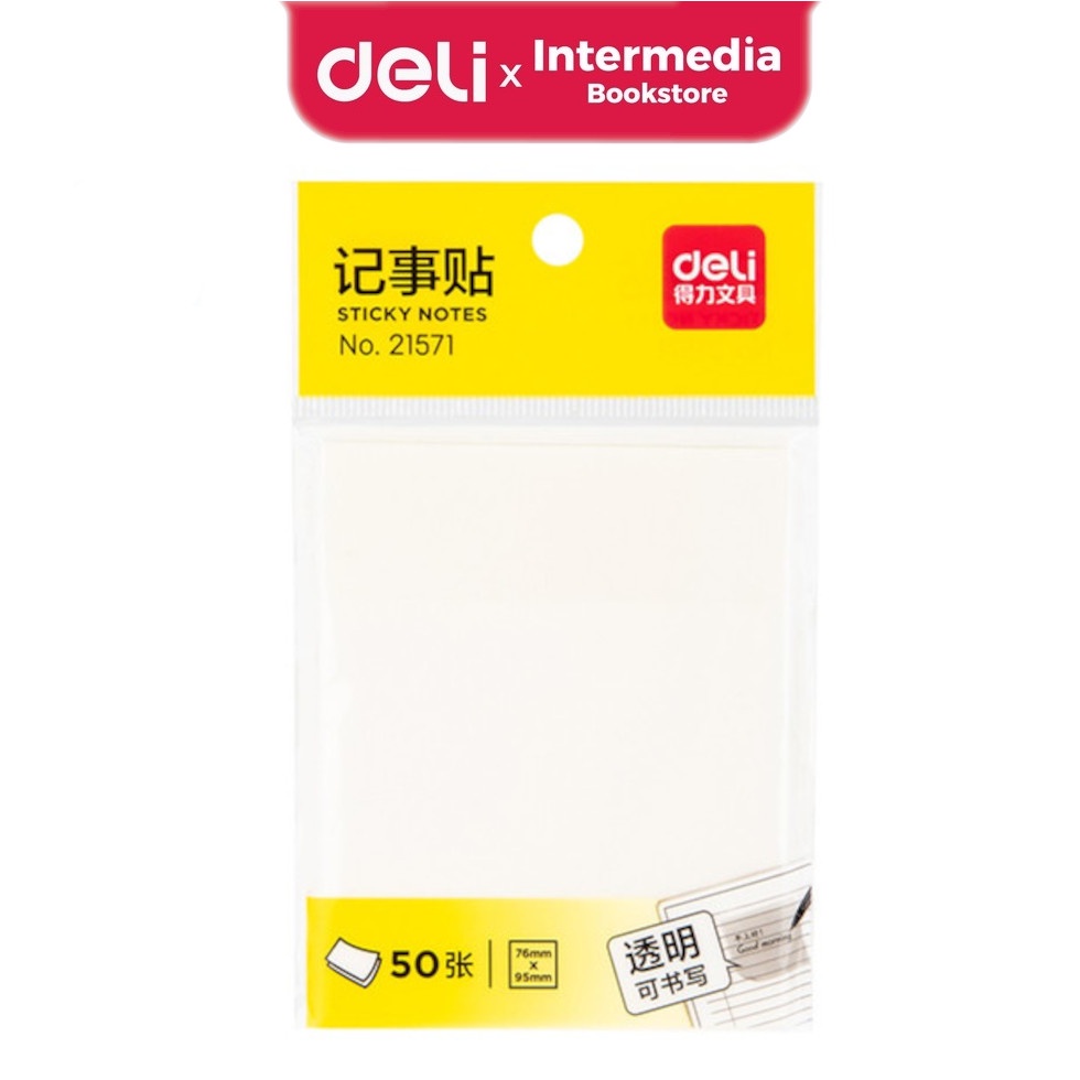 

Deli 21571 Semitransparent Sticky Notes / Memo Tempel Semi Transparan 76x95mm 50 Lembar/Pad Lem Kuat