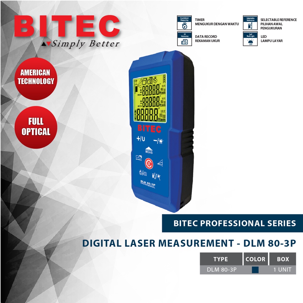 BITEC - ALAT PENGUKUR JARAK DIGITAL / DIGITAL LASER MEASUREMENT - DLM 80-3P - GARANSI RESMI 1 THN