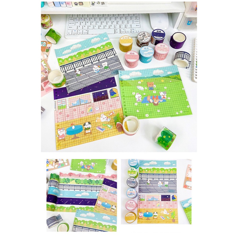 Washitape Masking Tape Selotip Kertas Motif Awan Warna Pastel Karakter Kartun Lucu Model Korea Jepang Aesthetic Untuk Hias buku Journal Diary Catatan Harian Memo Scraping Book HP Tempat Pensil ATK dll