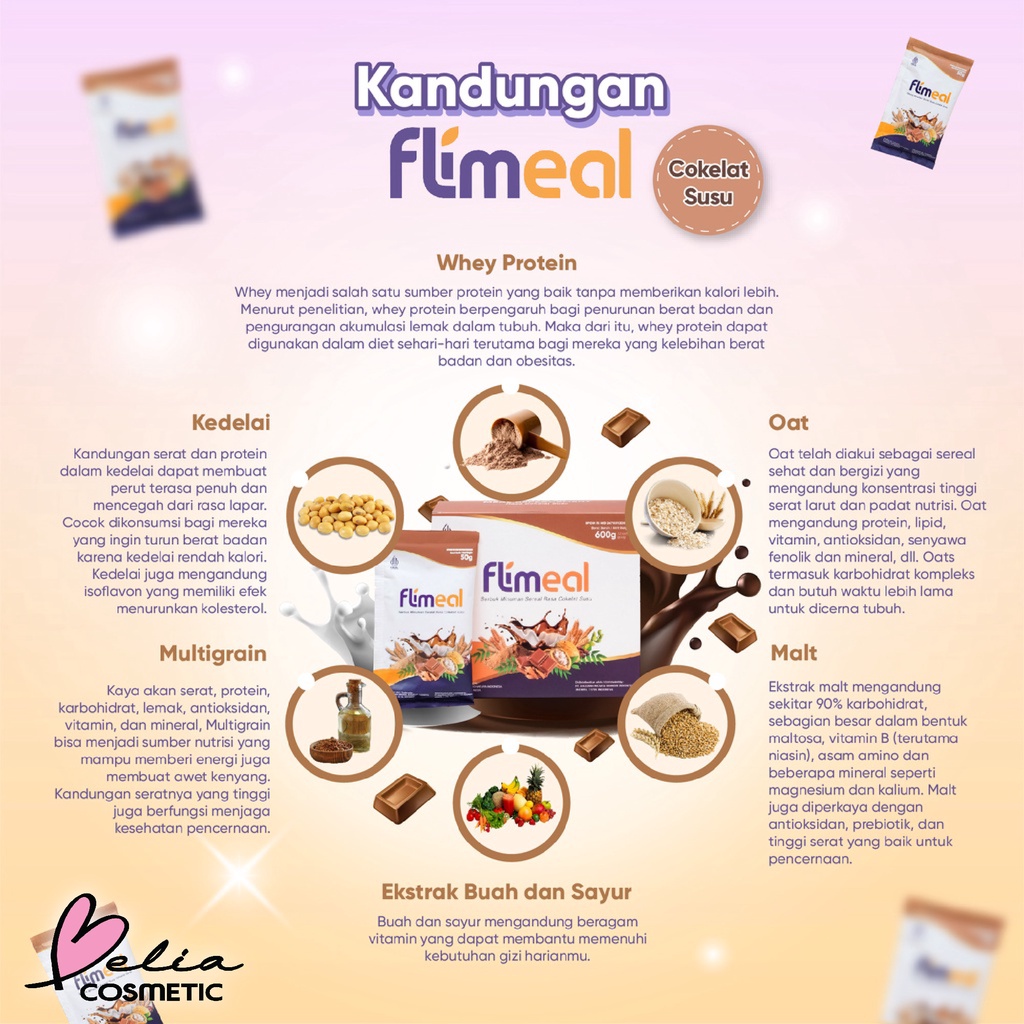 ❤ BELIA ❤ FLIMEAL Meal Replacement | minuman Pengganti Makanan Cokelat | Cokelat Susu 50g | BPOM