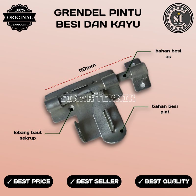 GRENDEL PINTU SLOT PINTU GRENDEL PINTU BESI DAN KAYU (KECIL)