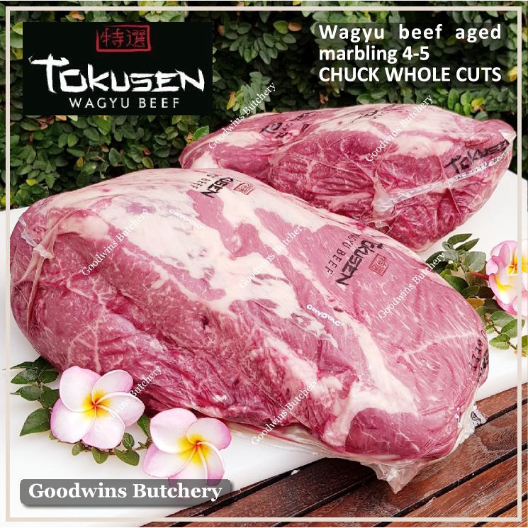 

CHILLED beef CHUCK wagyu Tokusen marbling 4-5 aged whole cut - UTUH gelondongan
