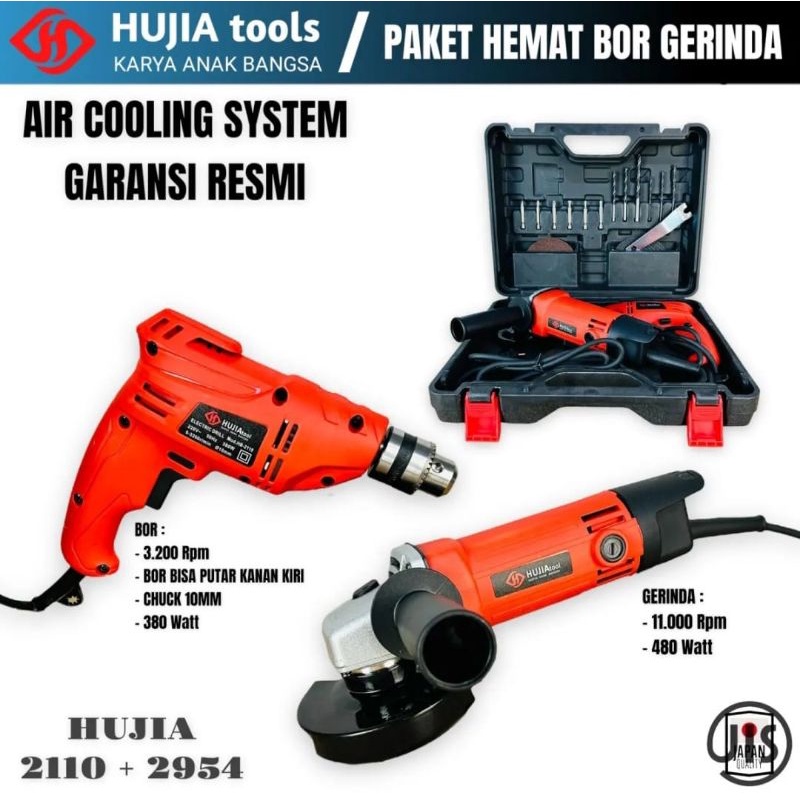 PAKET HEMAT 2 PC BOR 10MM + GERINDA 4INCH HUJIA TOOLS