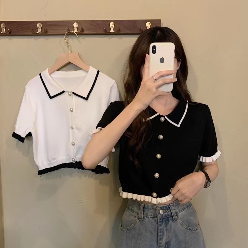 Long Outer Wanita Atasan Wanita Crop Top Rajut Korea Putih Imut Imut Lengan Pendek U0O6 Kardigan kor