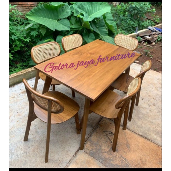 SET MEJA MAKAN CAFE ROTAN KURSI KACANG ROTAN KURSI 6