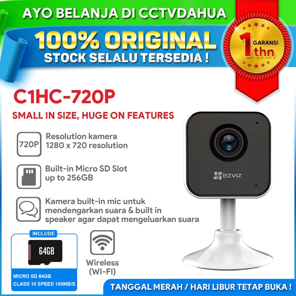 EZVIZ C1HC 720P WIRELESS INDOOR IPCAM 2 WAY AUDIO FREE MICROSD 64GB