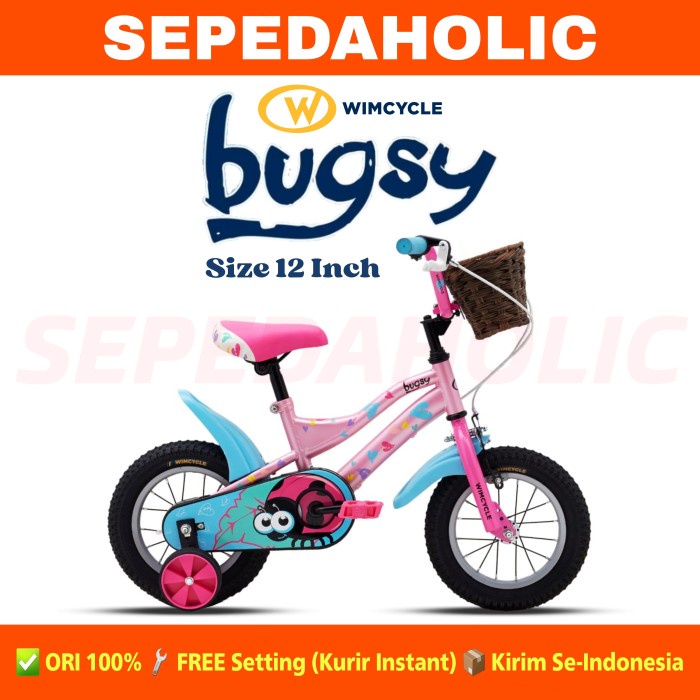 Sepeda Sepeda Anak Perempuan &amp; Laki Wimcycle Bugsy Ukuran 12 Inch Keranjang