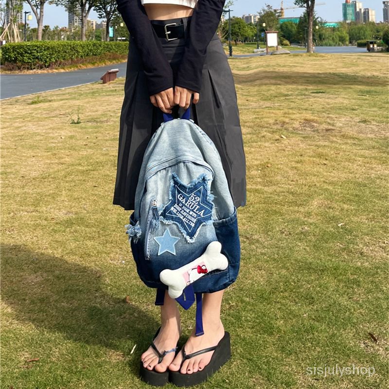 [✅BISA COD] #Sisjuly# Tas bahu wanita y2k milenium / tas bahu kartun jahitan denim / tas sekolah wan