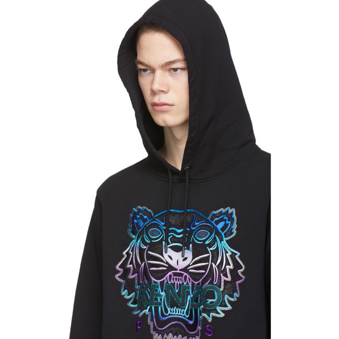 Knzo Men Embroidered Gradient Tiger Hoodie Black