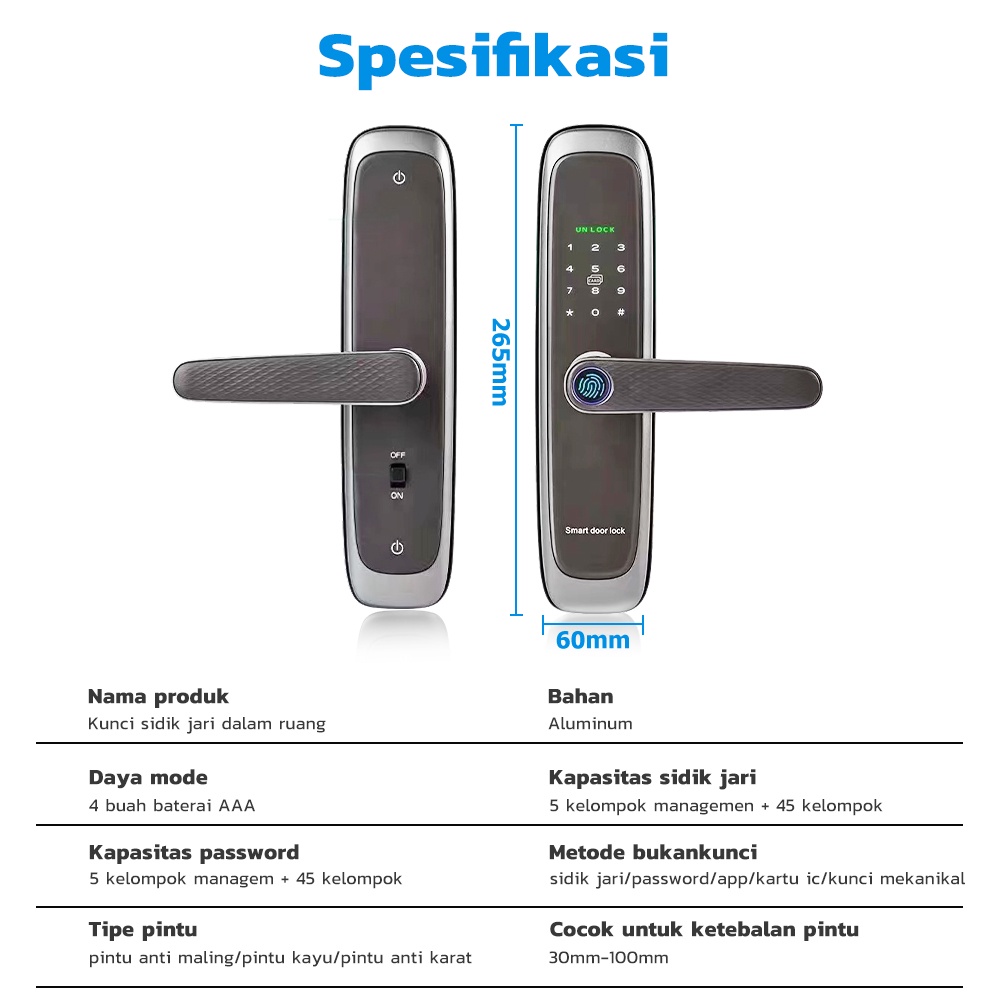 Kadonio kunci pintu sidik jari kunci pintar kunci pintu digital IC Card Smart Lock Sliding Door with Handle Kontrol App kunci pintu digital