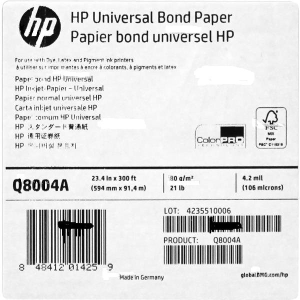 

HP Universal Bond Paper Q8004A 106microns(4.2mil) 80g/m2(21lbs) 594mm x 91,4m