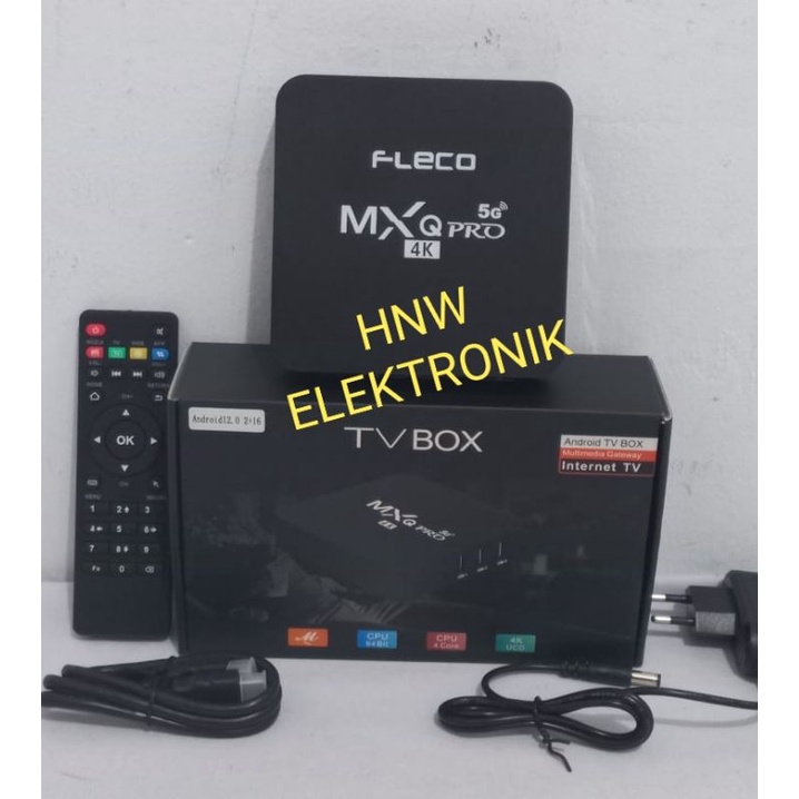 Tv box Android 4K HEVC Fleco MXQ memory 2GB Storage 16GB dus Hitam Android versi 12.0