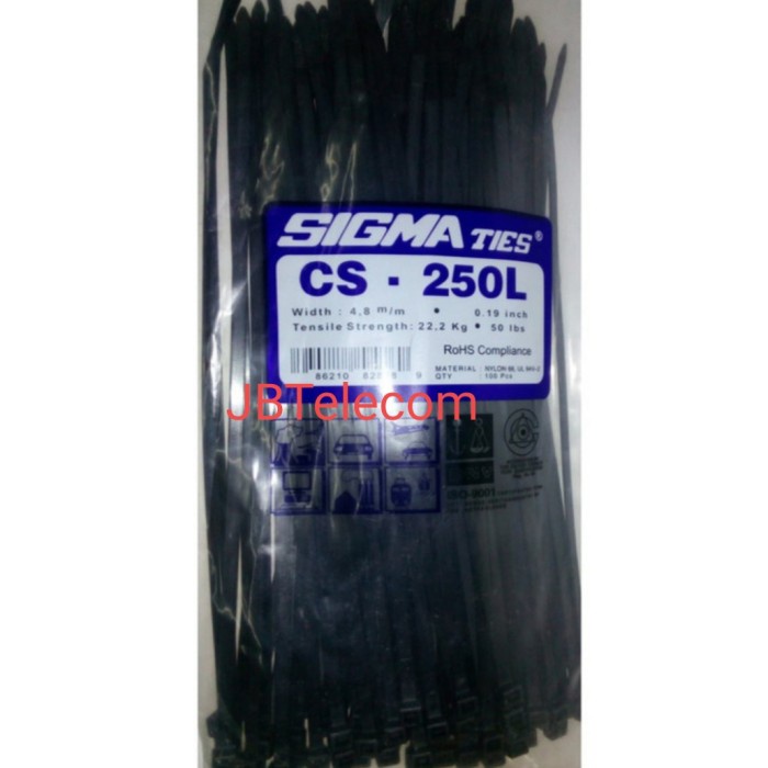 

Terlaris Cord Kabel Ties/Cable Tie Sigma 250L Hitam/Putih Isi 100Pcs