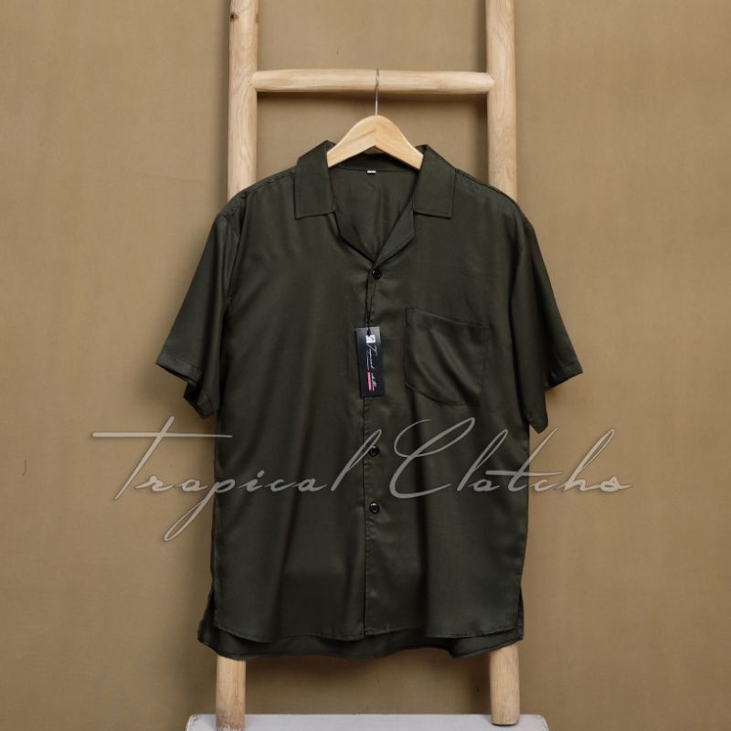 Kemeja Hawai Polos Bahan Rayon Twill Super Tebal