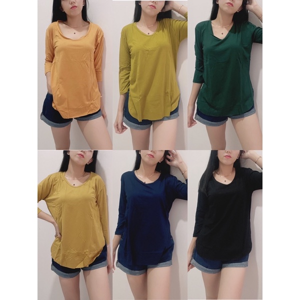 kaos oversize 7/8 polos wanita murah,atasan overisize vneck polos wanita model 753belah samping import