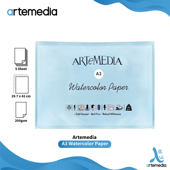 

Terlaris Kertas Cat Air Artemedia A3 Watercolor Paper Sheet