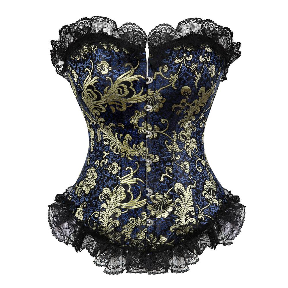 Floral Corset Bustier Top Lace Renaissance Corset for Women Plus Size Gold Feather Jacquard Vintage 