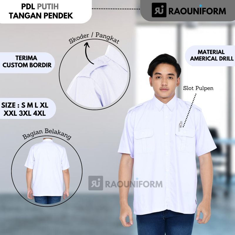 Seragam PDL Pria/PDL Custom Bordir/Baju Kerja PDL Lengan Pendek/Baju Kerja Pria Lengan Pendek/Kemeja PDL Atasan Lengan Pendek