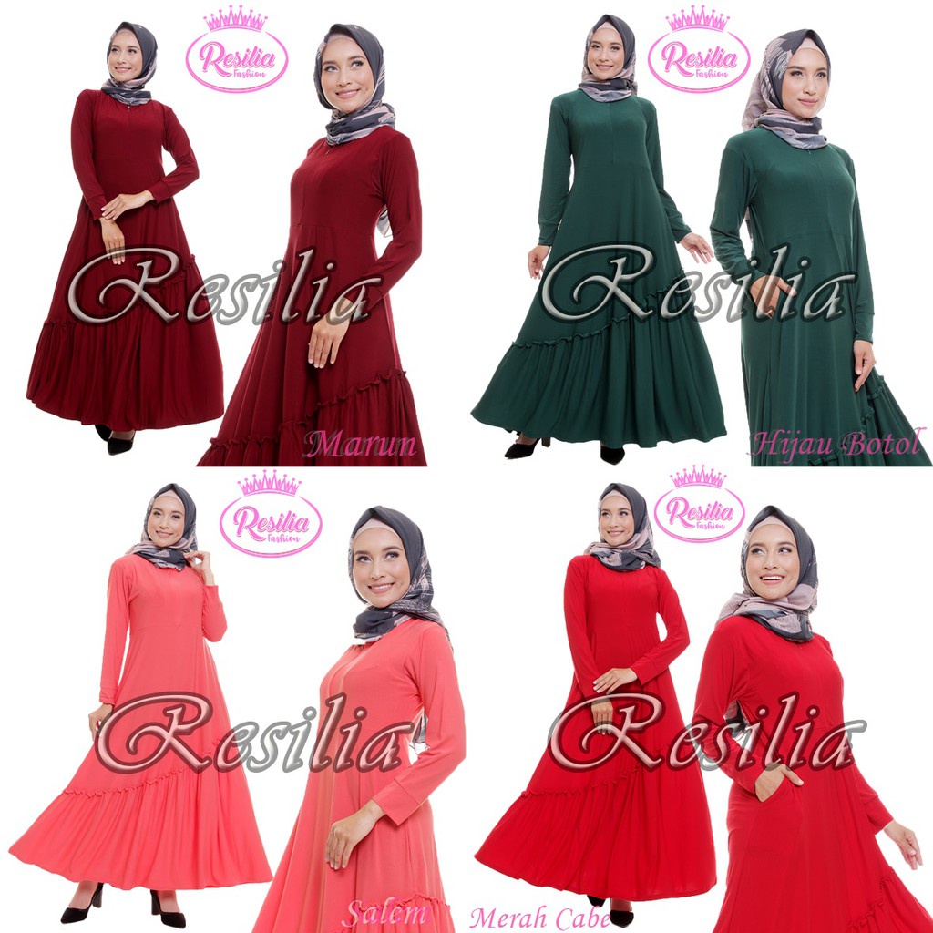 Tren Baju Muslim Resilia Zahra Susun Miring Gamis Terlaris / Raya Dress By Adiba Dress Lebaran Silk 