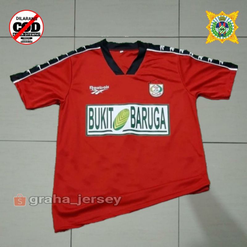 Jersey PSM Makassar 1999 BUKIT BARUGA Reebok Home Merah BORDIR dan PRINTING Retro Lokal
