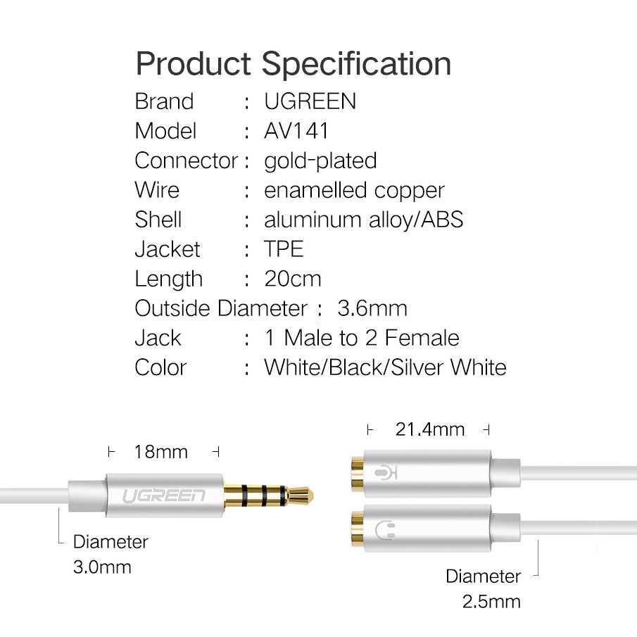 Kabel Audio Splitter 3.5mm 2 Port Earphone Microphone 0619