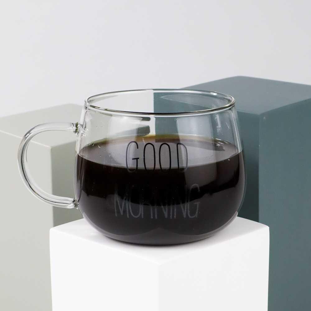 One Two Cups Cangkir Kopi Glass Coffee Mug Good Morning 350ml - 9H8D