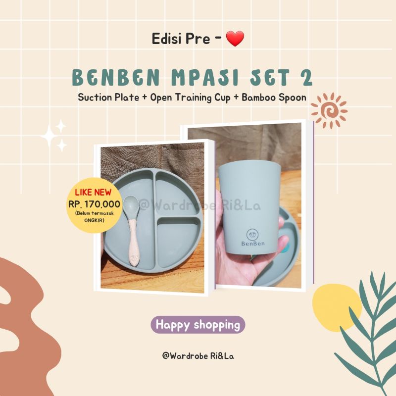 [Preloved] Mpasi Set BEN BEN (Sendok, piring & gelas Silicone)