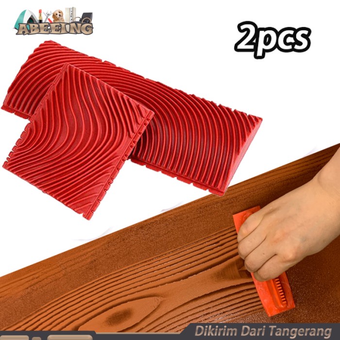 Terlaris 2Pcs Kuas Cat Motif Kayu Karet Dinding Efek Corak Kuas Corak Roll