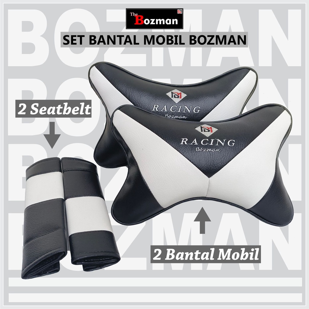 Set Bantal Mobil 2 In 1 Bozman Racing / Headrest Kulit Sintetis