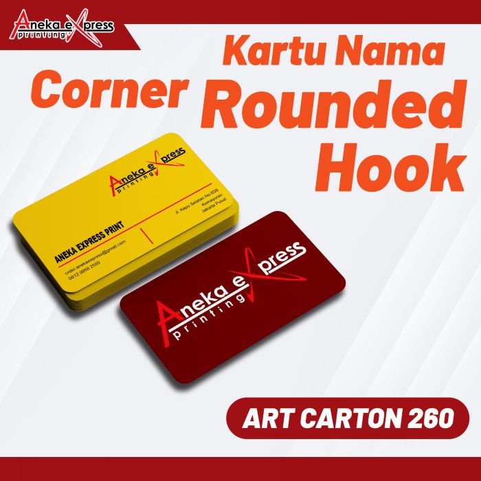 

Cetak Kartu Nama Rounded Corner | Kartu Nama Hook | Sudut Lengkung - ART CARTON 260, 1 SISI POLOS