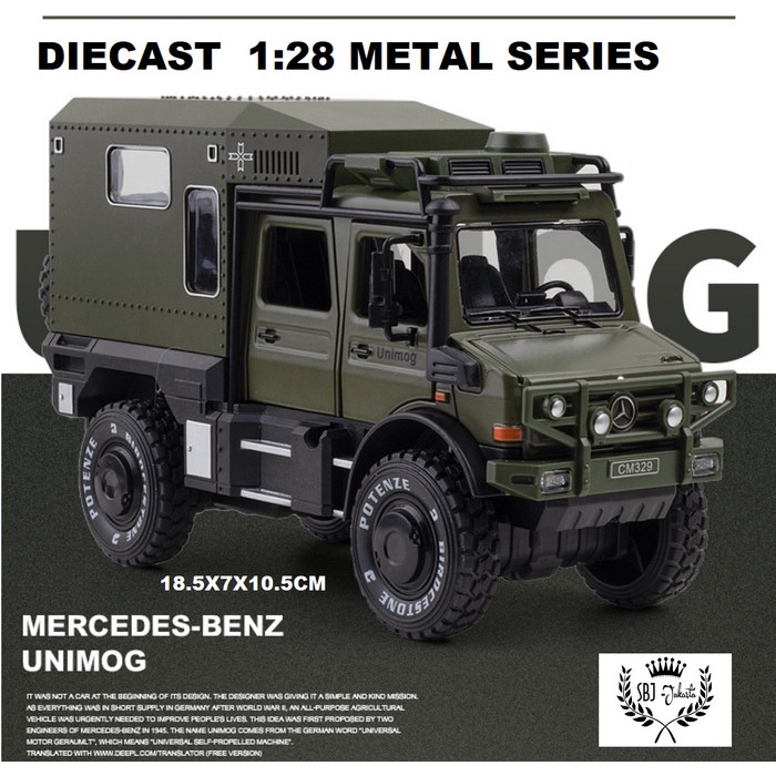 DIECAST MINIATUR MOBIL MERCEDES BENZ UNIMOG METAL SERIES SKALA 1:28 - Hitam