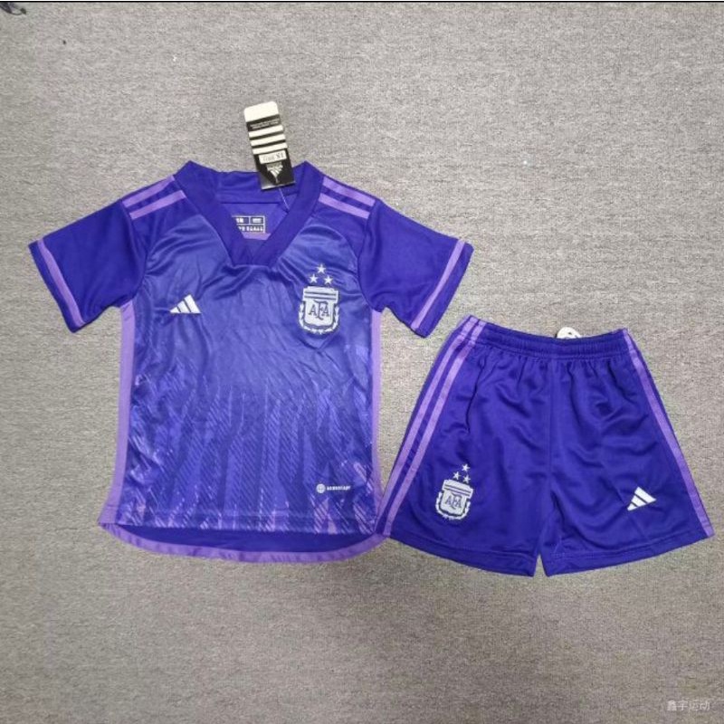 Stelan Setelan Jersey Kaos Baju Celana Sepak Bola Timnas Argentina Home Away Ungu Purple Kids Kid An