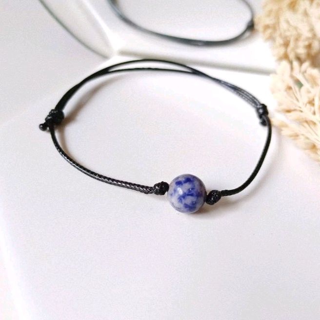 Sodalite Bracelet / Gelang Batu Sodalite / Gelang Tali Hitam / Gelang Pria Keren / Gelang Wanita / Stone Bracelet gelang unik